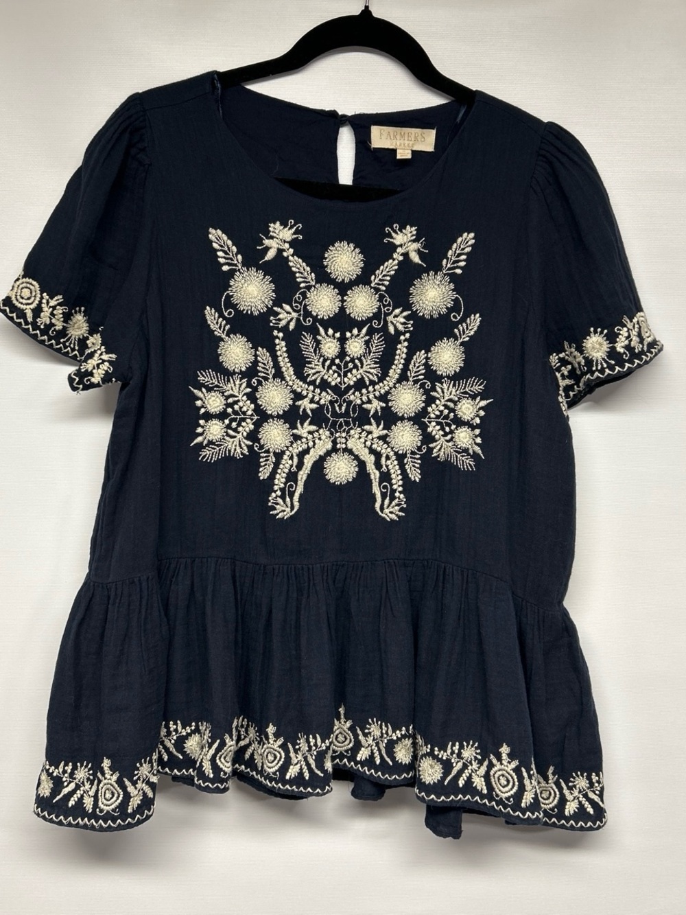 Farmers Market Navy Embroidered Peplum Tunic
